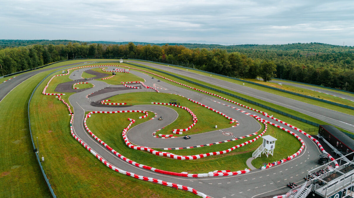 An aerial image of the Karting Facility on a Cloudy Summer Day